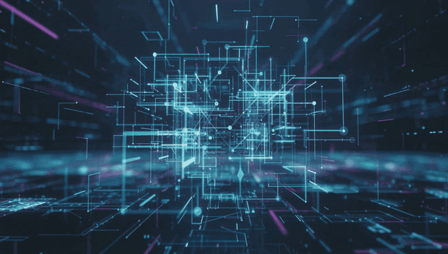 Digital network with glowing lines