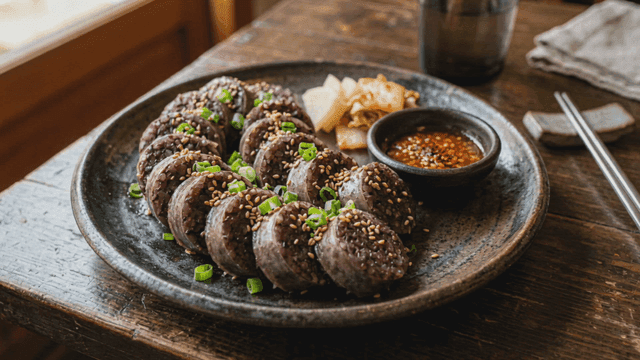 Korean blood sausage with dipping sauce