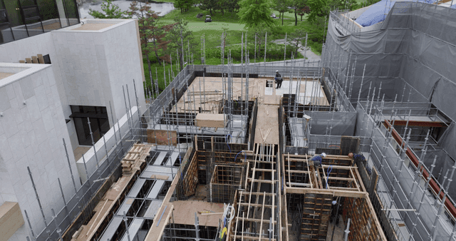 Construction site with equipment and materials