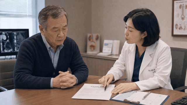 Doctor explains biopsy results to patient
