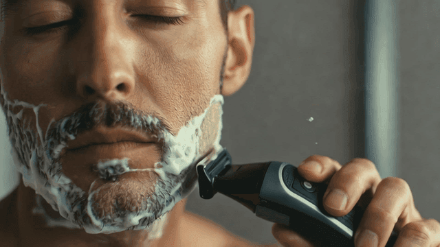 Man shaving with an electric razor
