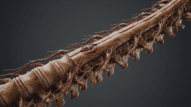 Detailed view of diseased human spinal cord