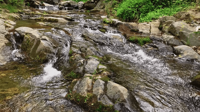 바위 위로 흐르는 고요한 시냇물