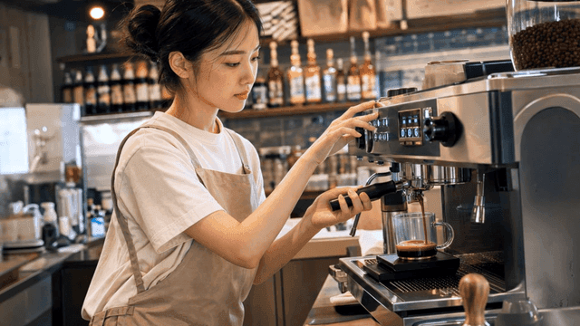 아늑한 카페에서 커피를 만드는 바리스타