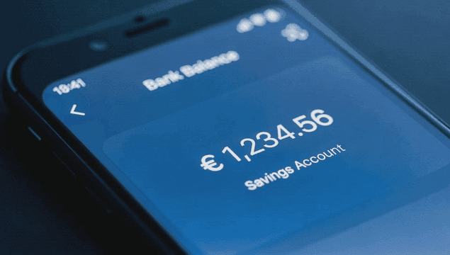 Smartphone displaying bank balance