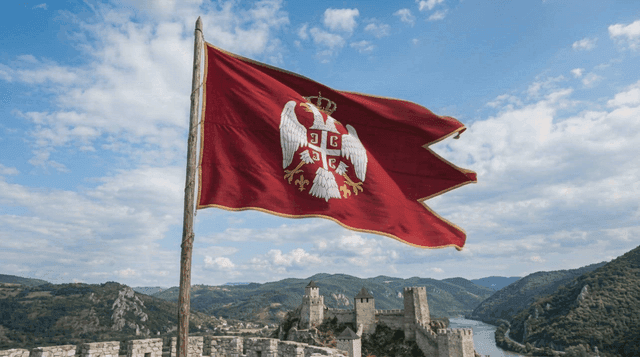 Historic castle where Serbian army flag flies