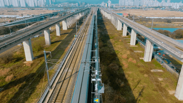 Train running on elevated track