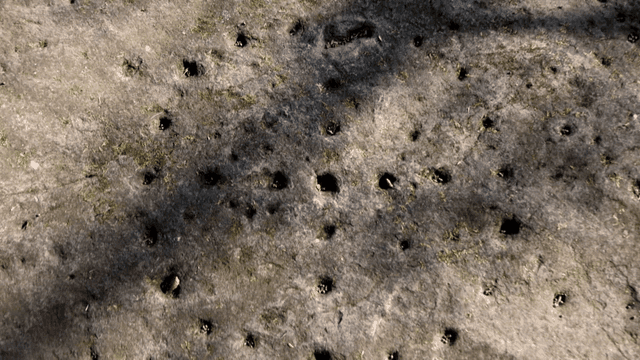 Rock surface with small holes and moss
