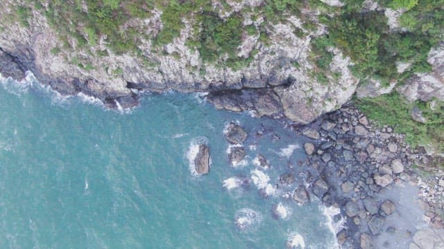 Rocky coastline with waves crashing