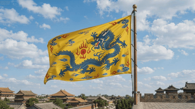 Traditional dragon Qing Dynasty flag fluttering in wind