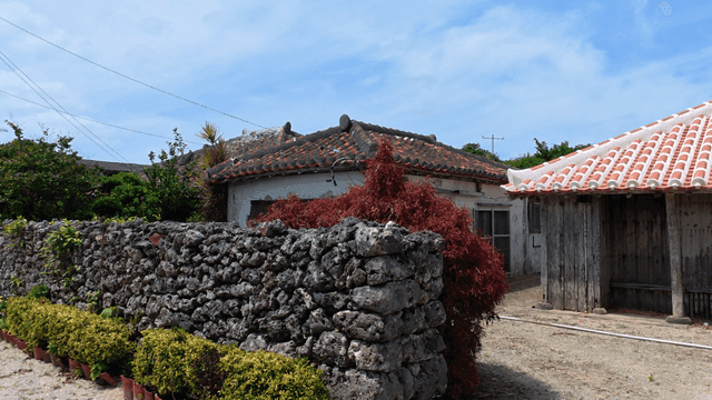 Traditional Japanese house with stone wall