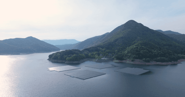 A vast lake surrounded by green mountains