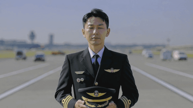 Air Force pilots in uniform standing on runway