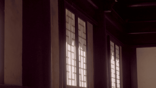 Traditional Korean windows with sunlight
