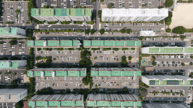 Neatly divided apartment complex parking lot