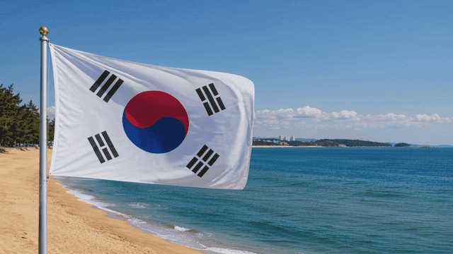 Korean flag waving on a beach