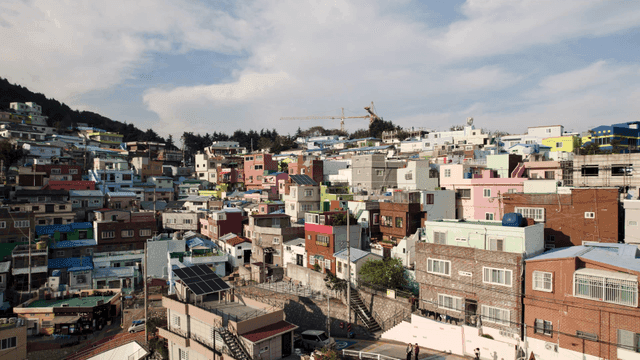 Colorful hillside village with vibrant houses