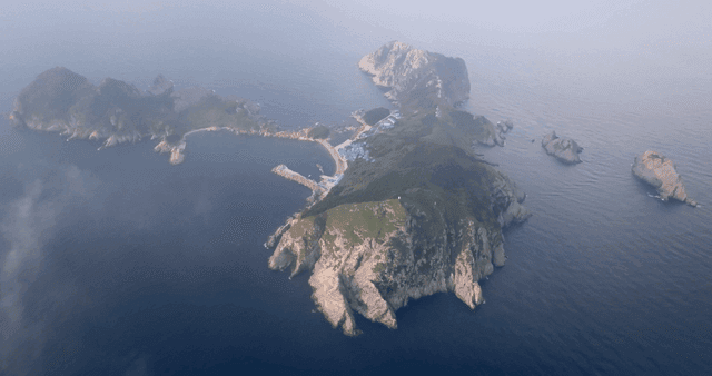 Aerial view of a serene island landscape