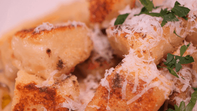 Golden brown gnocchi with cheese