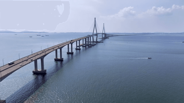 A long bridge stretching over the sea