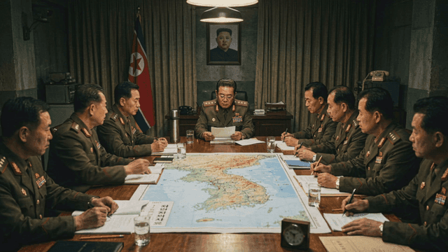 North Korean military commanders discussing maps