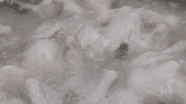 냄비에서 끓고 있는 통닭들