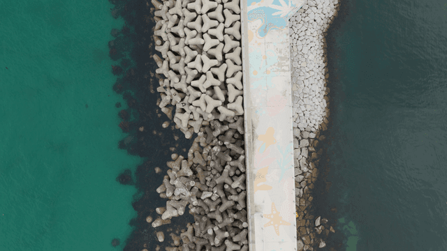 바다 옆 방파제의 항공 뷰