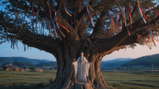 Female ghost appeared on traditional tree wrapped in Obangcheon