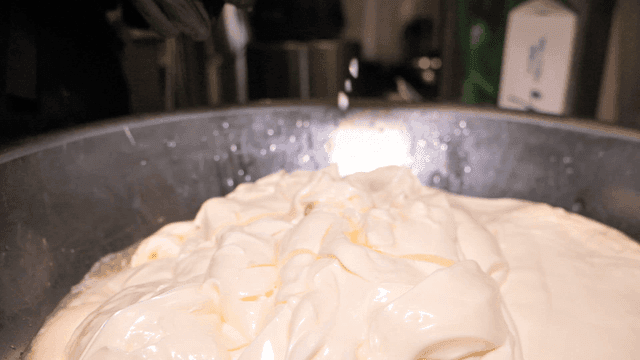 Lemon juice poured over bowl of savory mayonnaise