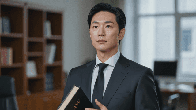 Lawyer reading law books in office