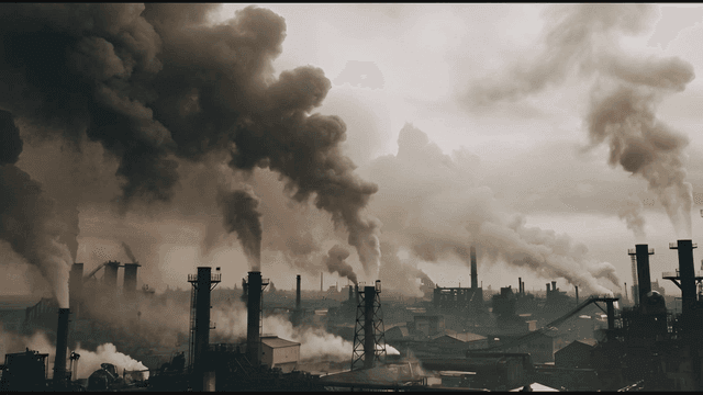 Factory chimneys emitting thick smoke