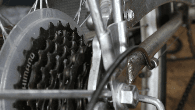 자전거 기어 기계장치의 클로즈업