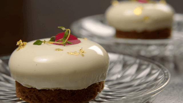 Elegant dessert with gold leaf garnish