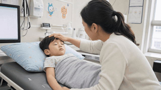 Mother taking care of her child in hospital