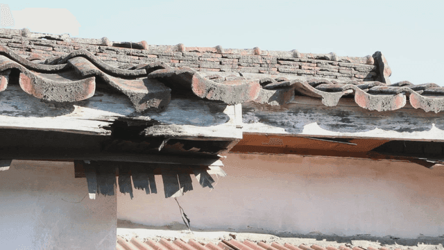 Traditional Korean roof with aged tiles