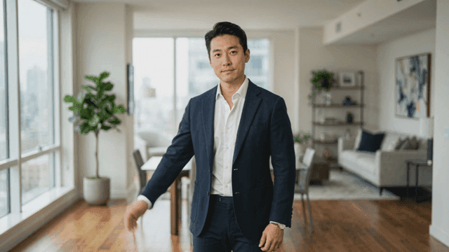 Confident businessman in modern house