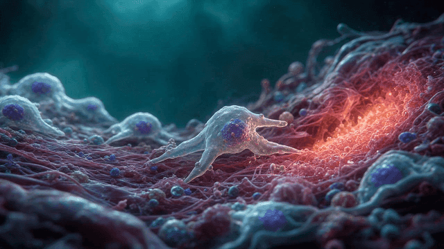 Cells moving along fibrous matrix