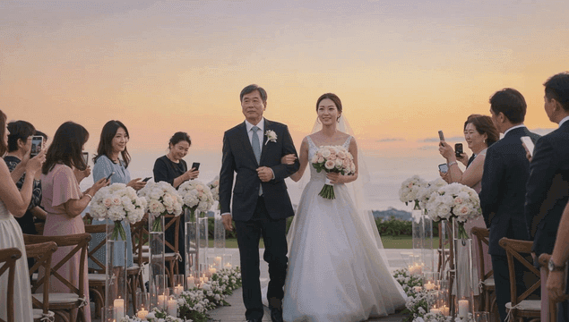 해질녘 신부가 입장하는 모습