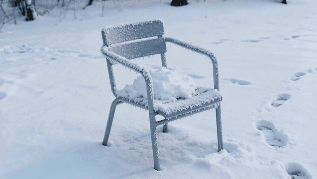 Chair in snow-covered vacant lot