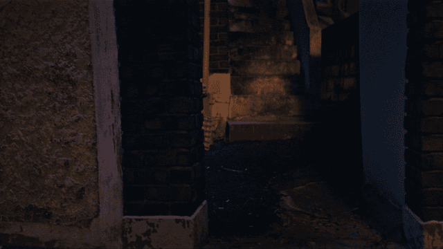 대문 안으로 뛰어들어가는 여성