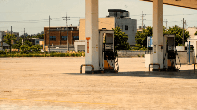 Empty gas station swaying intensely