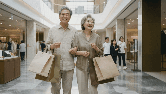 Elderly couple shopping in a mall