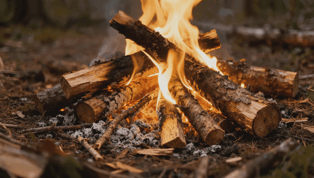 Campfire burning in forest