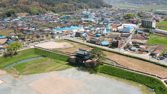 Rural Village with Korean Historic Traditional Fortress