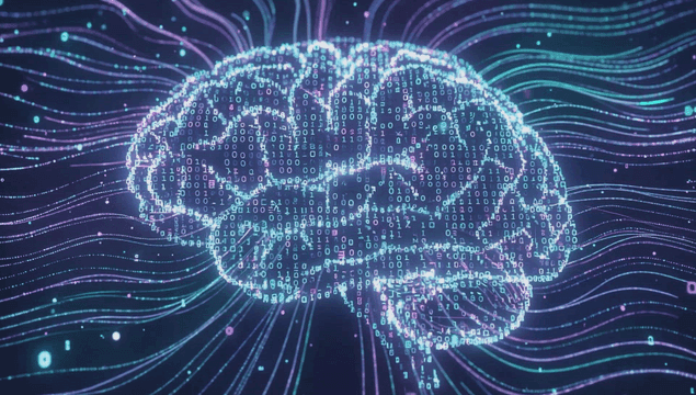 Digital brain with binary code patterns