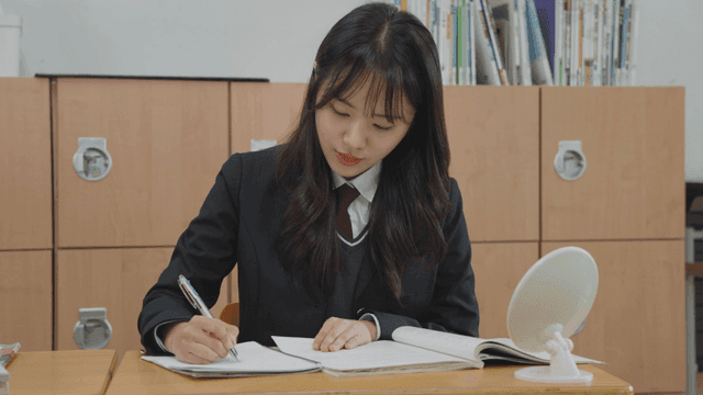 책상에서 열심히 공부하는 학생