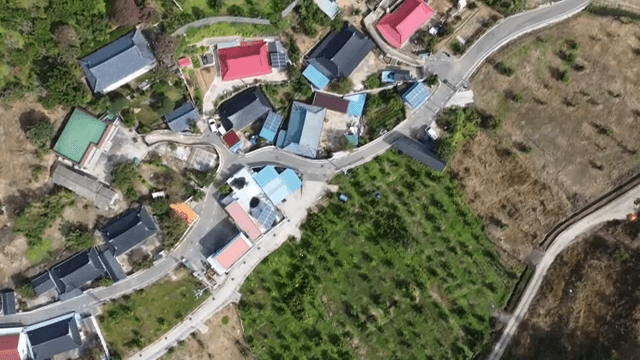 녹지가 있는 마을의 항공 뷰