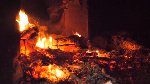 Burning logs in a fireplace