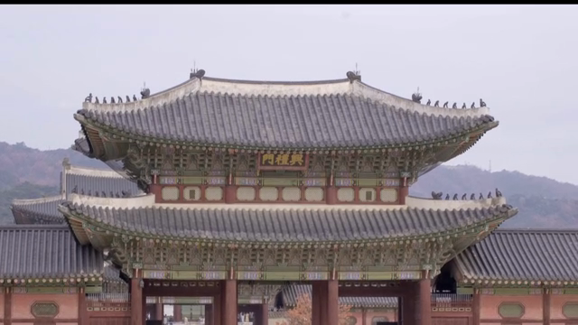 정교한 지붕의 한국 전통 궁궐