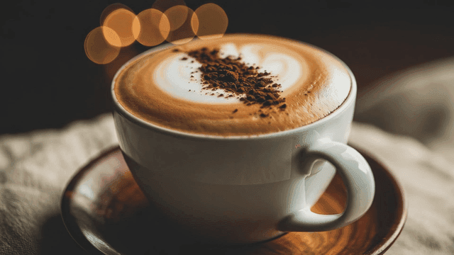 코코아 가루가 뿌려진 카푸치노 한 잔